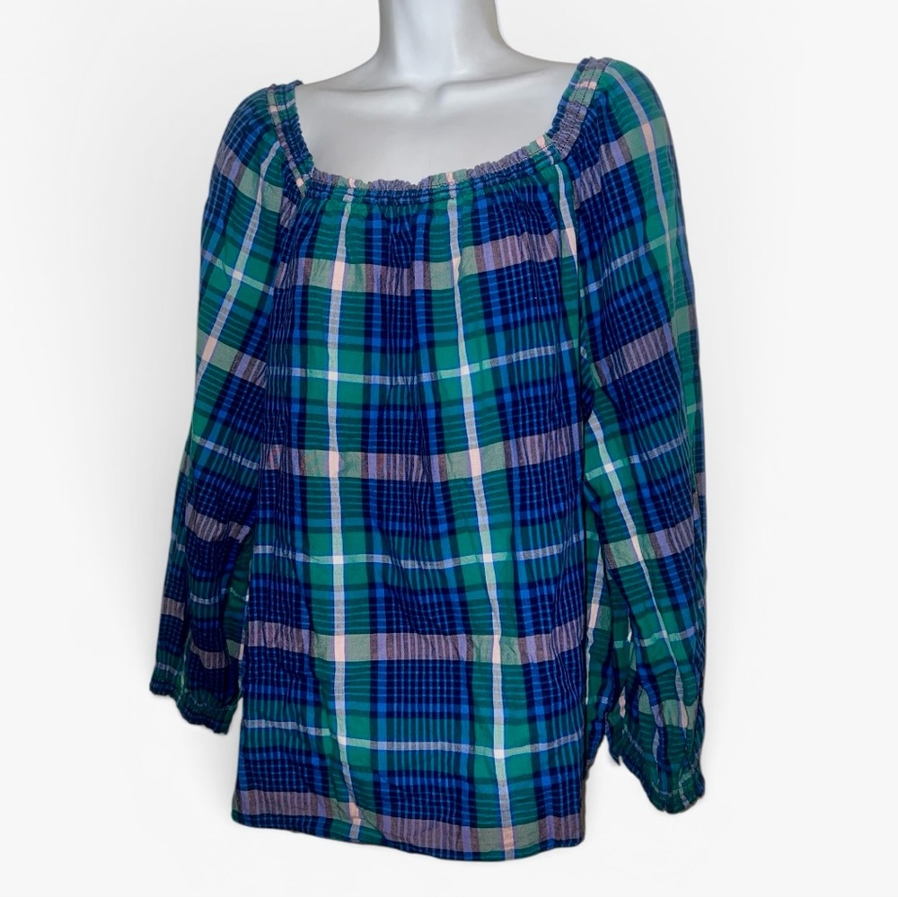 Old Navy Blue & Green Plaid Peasant Tunic XXL